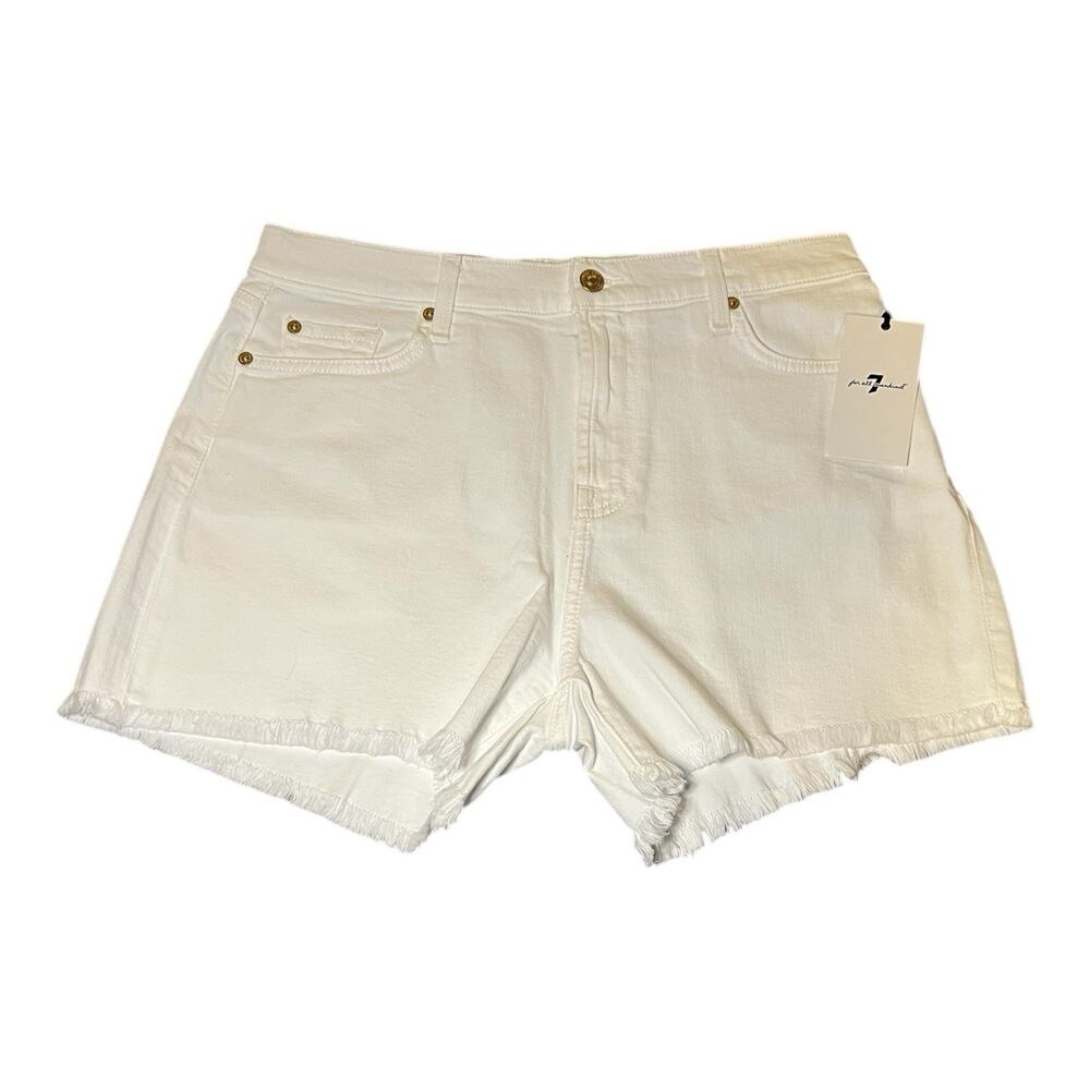 7 FOR ALL MANKIND Womens White Jean Shorts 30 High Rise Cut-Off Frayed Hem NWT